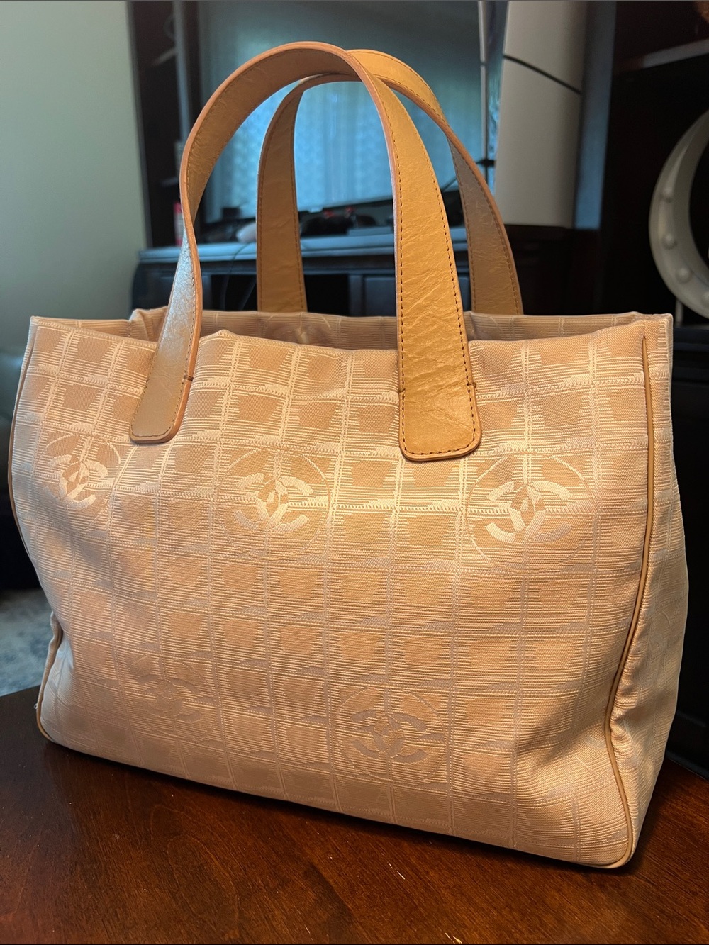 Authentic Chanel Beige/blush Canvas Tote Bag